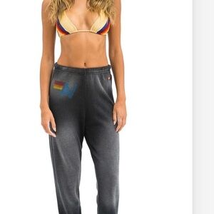 Aviator Nation Black Joggers with Rainbow Accents